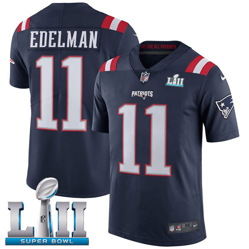 Nike Patriots #11 Julian Edelman Navy Blue Super Bowl LII Men's Stitched NFL Limited Rush Jersey